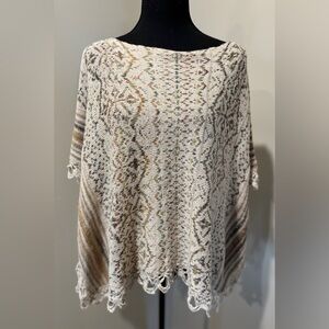 Free People Multicolor Knit Sweater Poncho Size Medium Coastal Cowgirl‎ Hippie